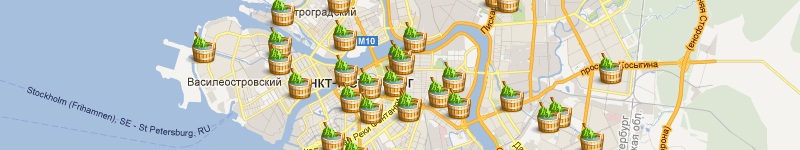 Сауны на карте Санкт-Петербурга